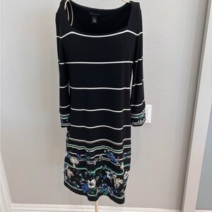 White House Black Market Black Striped Floral Dress Size Medium